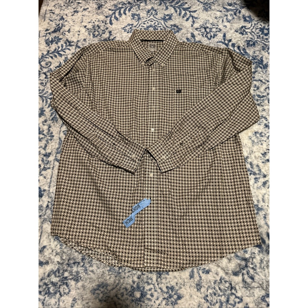 Cinch Men's XXL Yellow Black Geometric Long Sleeve Button Down Shirt Western